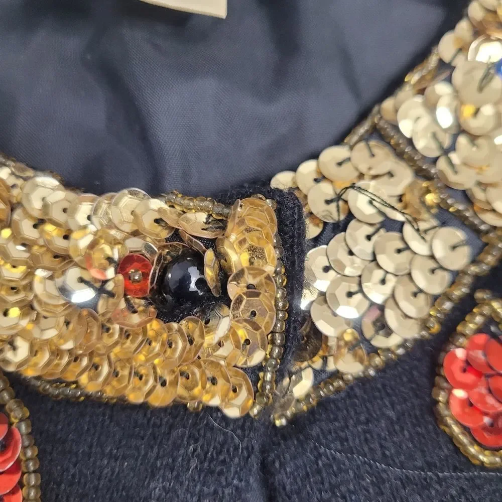 VINTAGE 80s cardigan black‎ sequined embellished wool angora sweater M